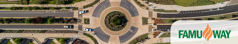 an overhead view of a roundabout on FAMU Way